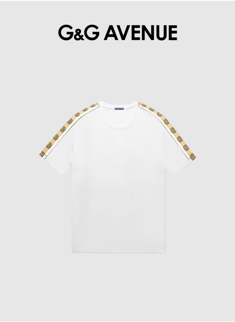 Unisex Summer Oversized Short Sleeve T-shirt Couple Style Spliced Ribbon Bottom Shirt Drop Shoulder Top Heavy cotton fabric