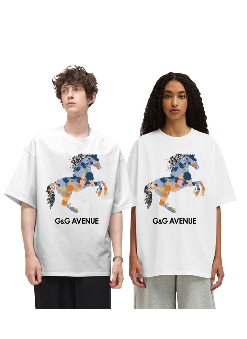 Heavy cotton fabric Summer pure cotton short sleeved unisex T-shirt, Oversized and fashionable couple, colored horse bottomed shirt