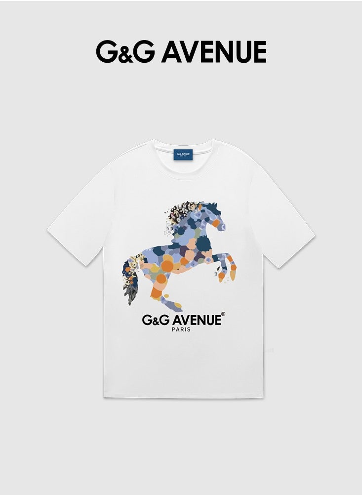 Heavy cotton fabric Summer pure cotton short sleeved unisex T-shirt, Oversized and fashionable couple, colored horse bottomed shirt