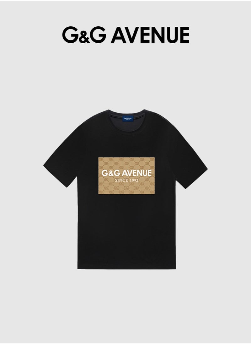 Men's loose round neck T-shirt, pure cotton thick and high-quality, 1/2 sleeve shirt slim fit new trend black Heavy cotton fabric