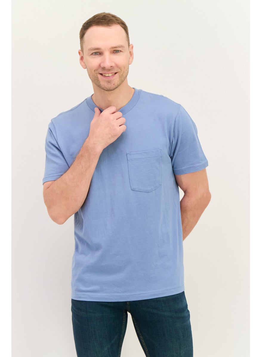 Men Crew Neck Short Sleeve Solid T Shirt, Slate Blue