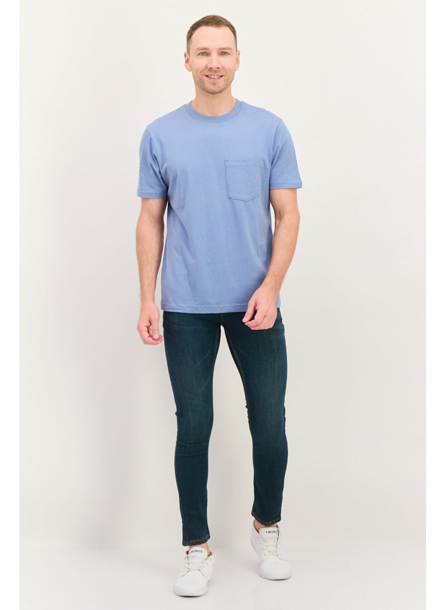 Men Crew Neck Short Sleeve Solid T Shirt, Slate Blue