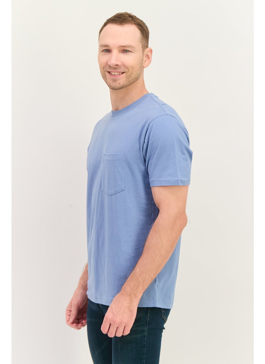 Men Crew Neck Short Sleeve Solid T Shirt, Slate Blue