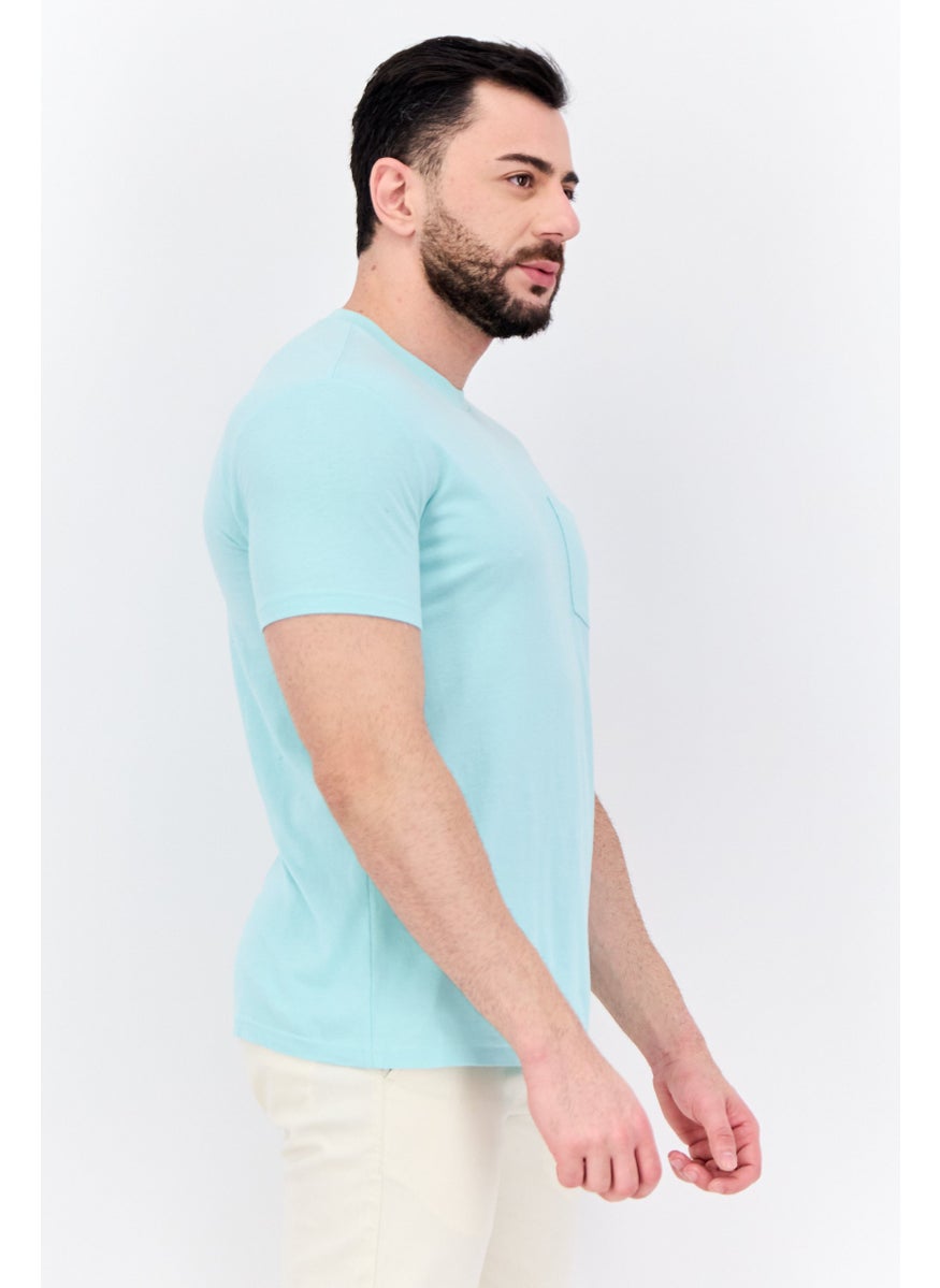 Men Crew Neck Short Sleeves Solid Print T-Shirt, Mint Green