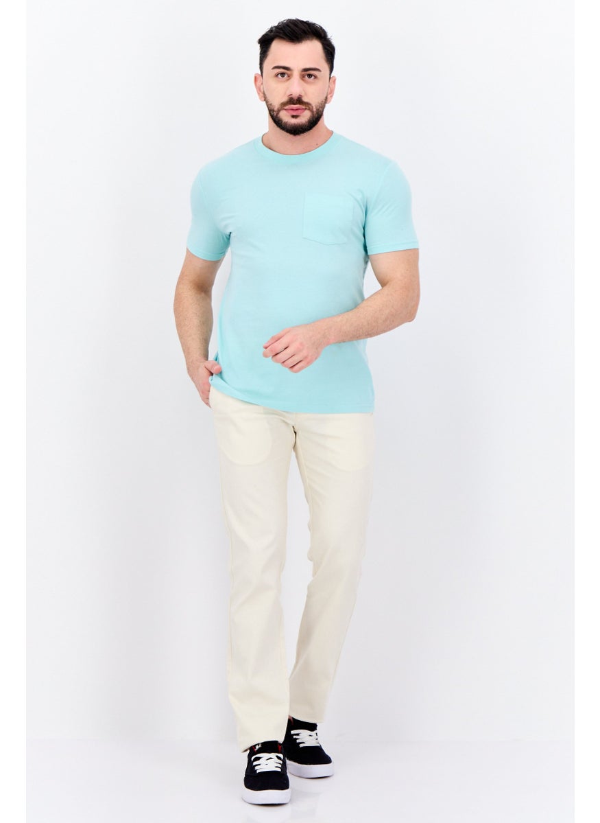 Men Crew Neck Short Sleeves Solid Print T-Shirt, Mint Green
