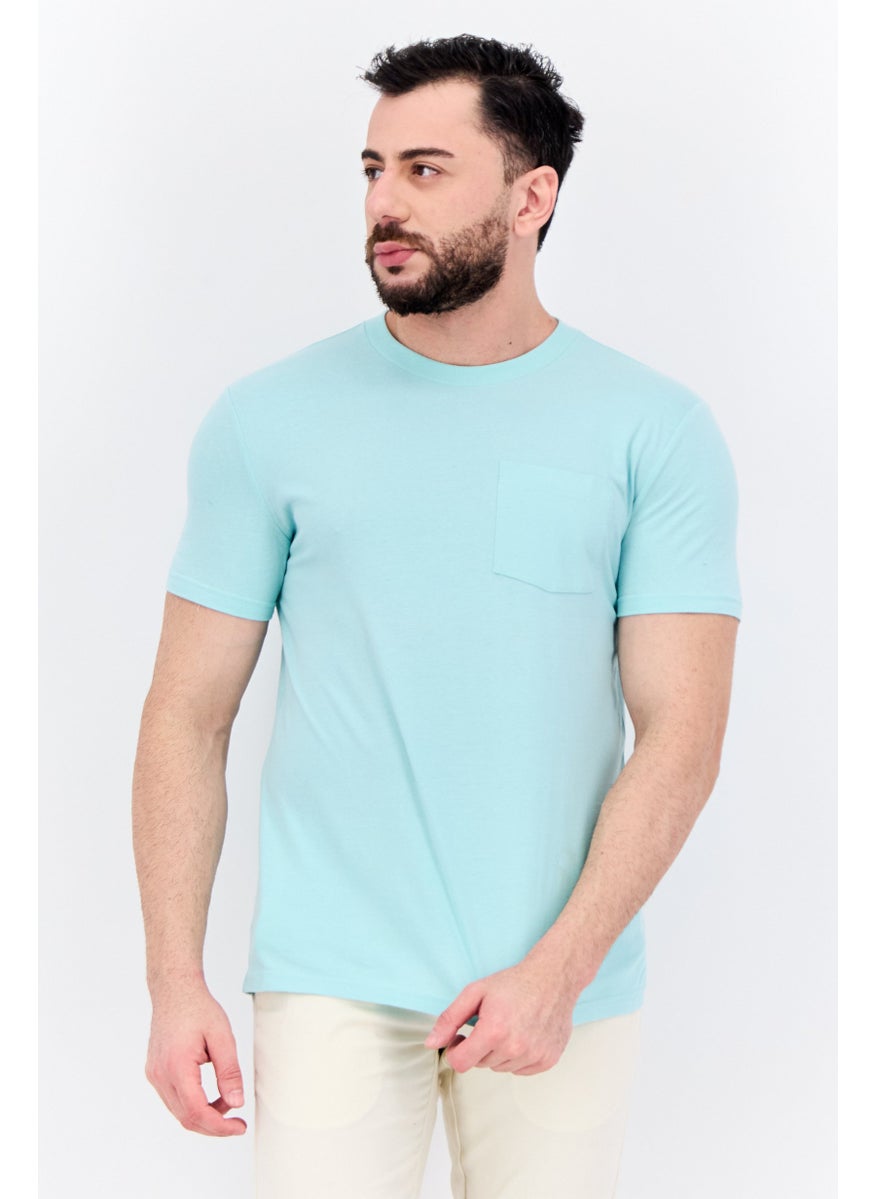 Men Crew Neck Short Sleeves Solid Print T-Shirt, Mint Green