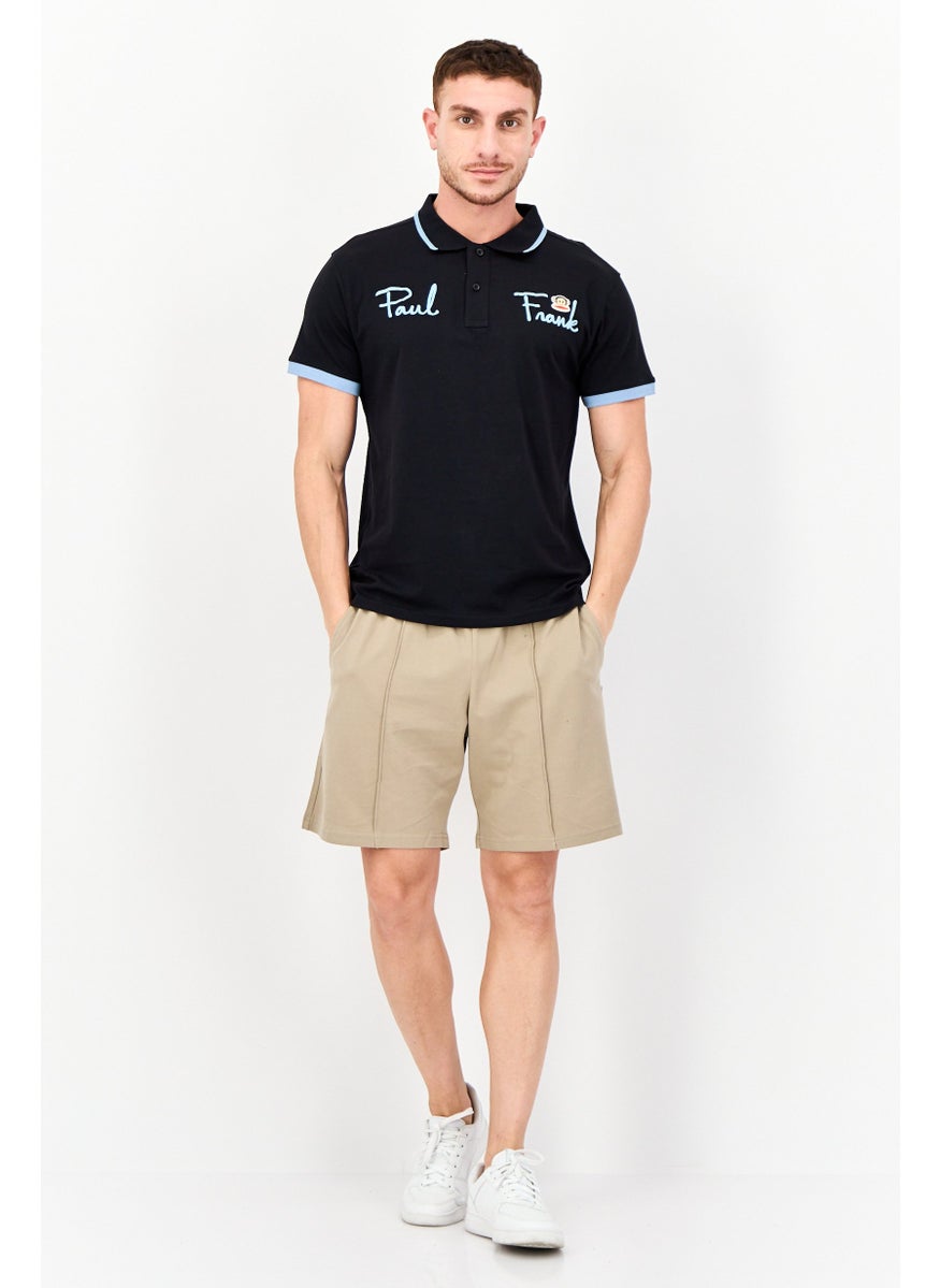 Men Regular Fit Brand Logo Short Sleeves Polo Shirt, Black