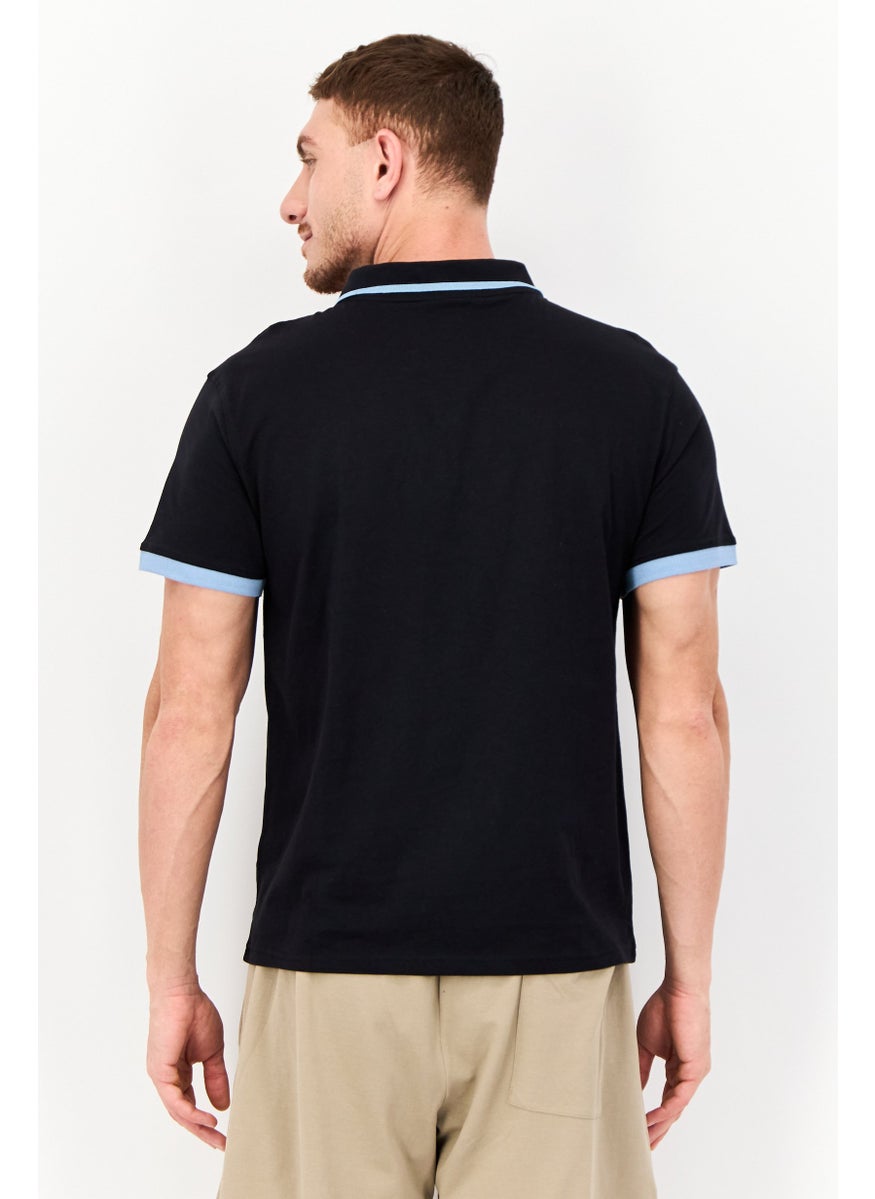 Men Regular Fit Brand Logo Short Sleeves Polo Shirt, Black