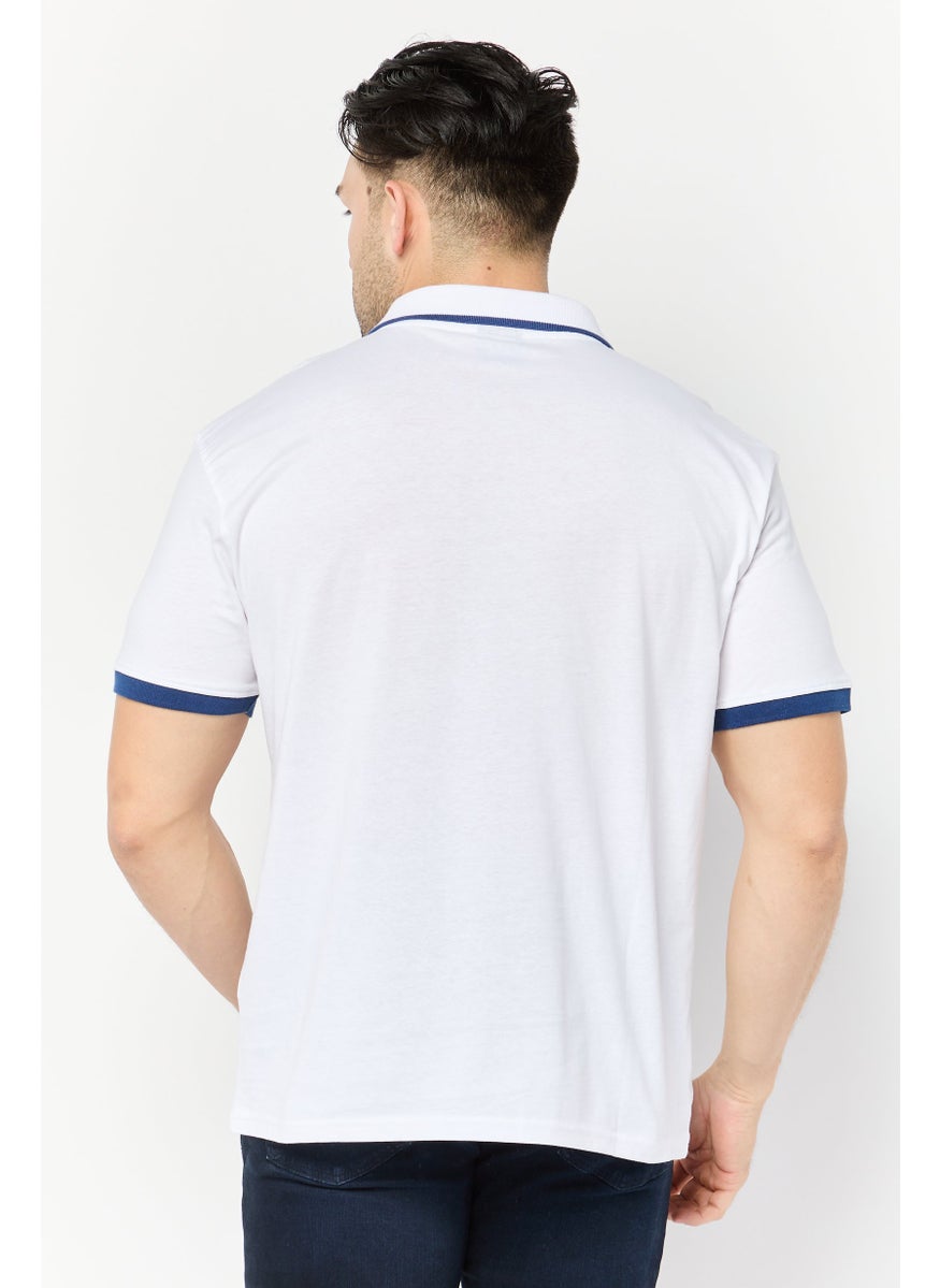 Men Regular Fit Brand Logo Short Sleeves Polo Shirt, White
