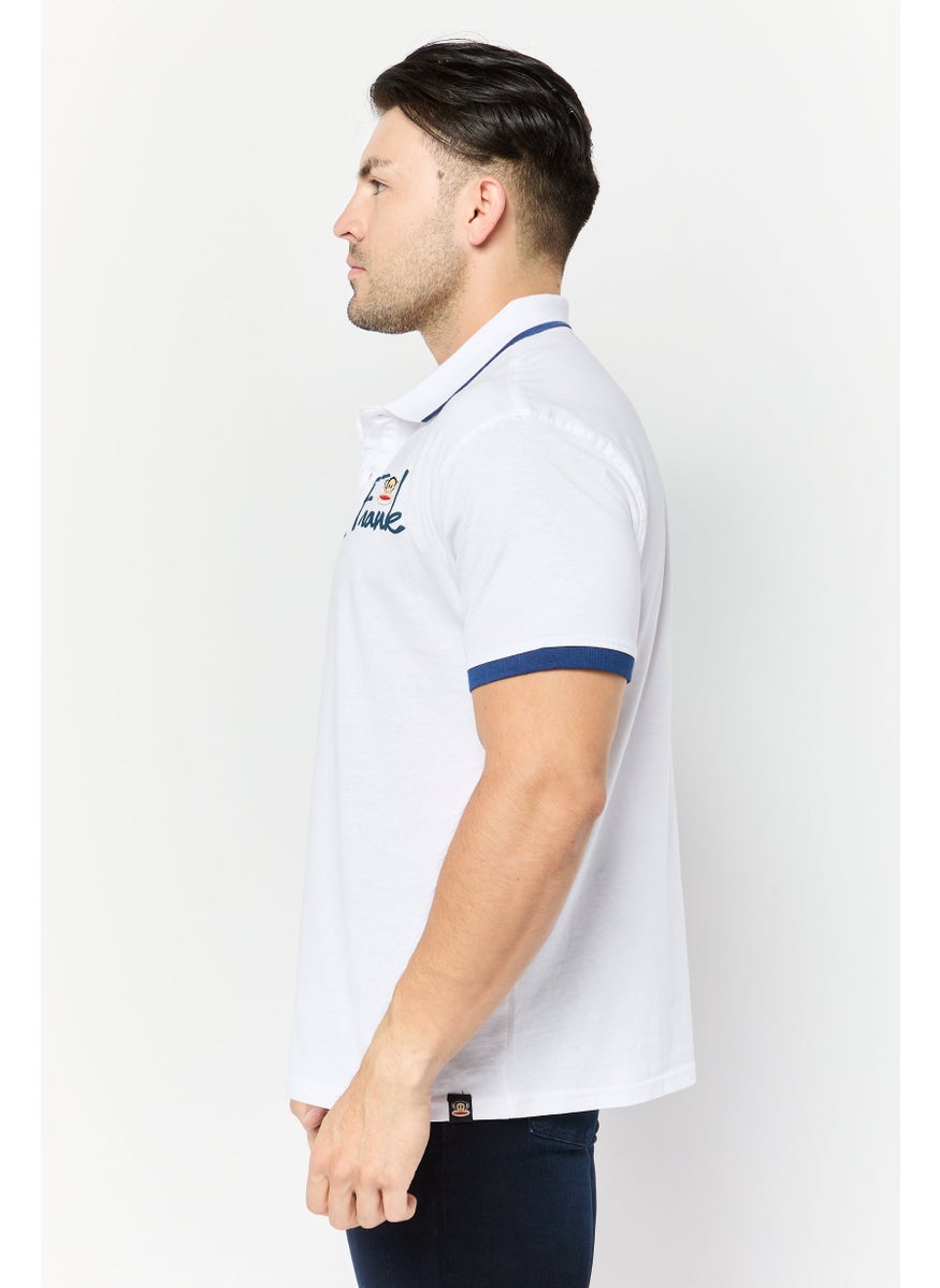 Men Regular Fit Brand Logo Short Sleeves Polo Shirt, White