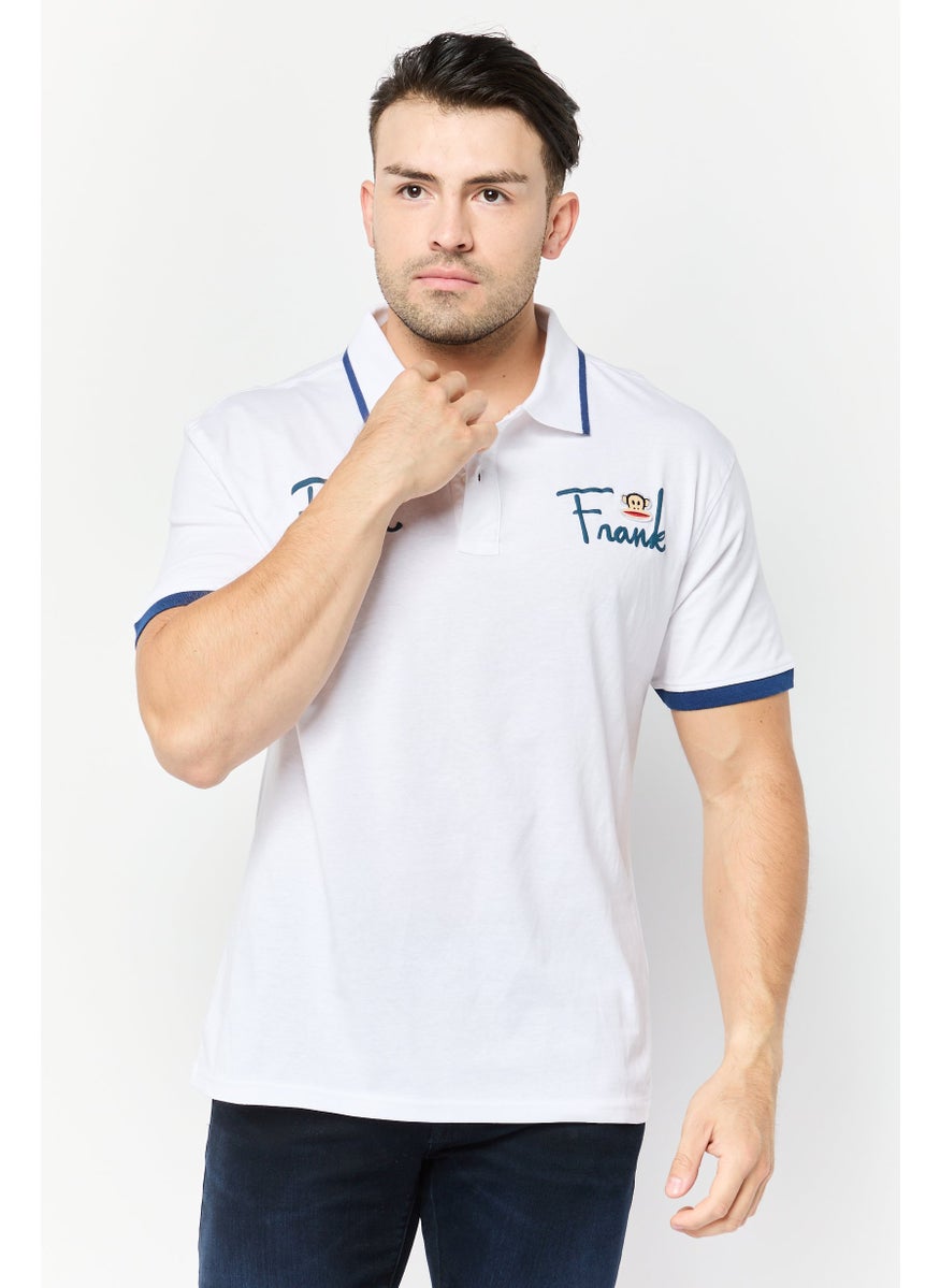 Men Regular Fit Brand Logo Short Sleeves Polo Shirt, White