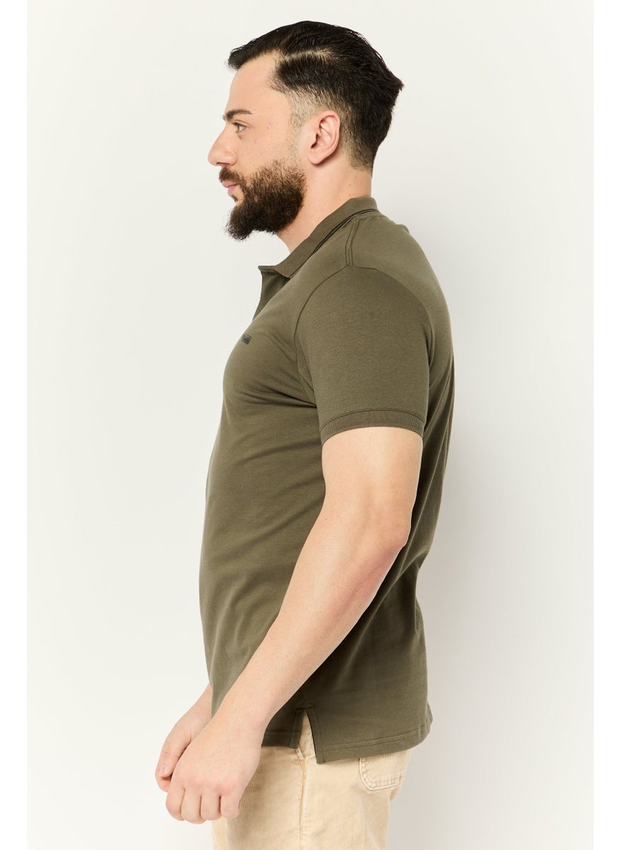 Men Regular Fit Brand Logo Short Sleeve Lifestyle Polo Shirt, Dark Olive