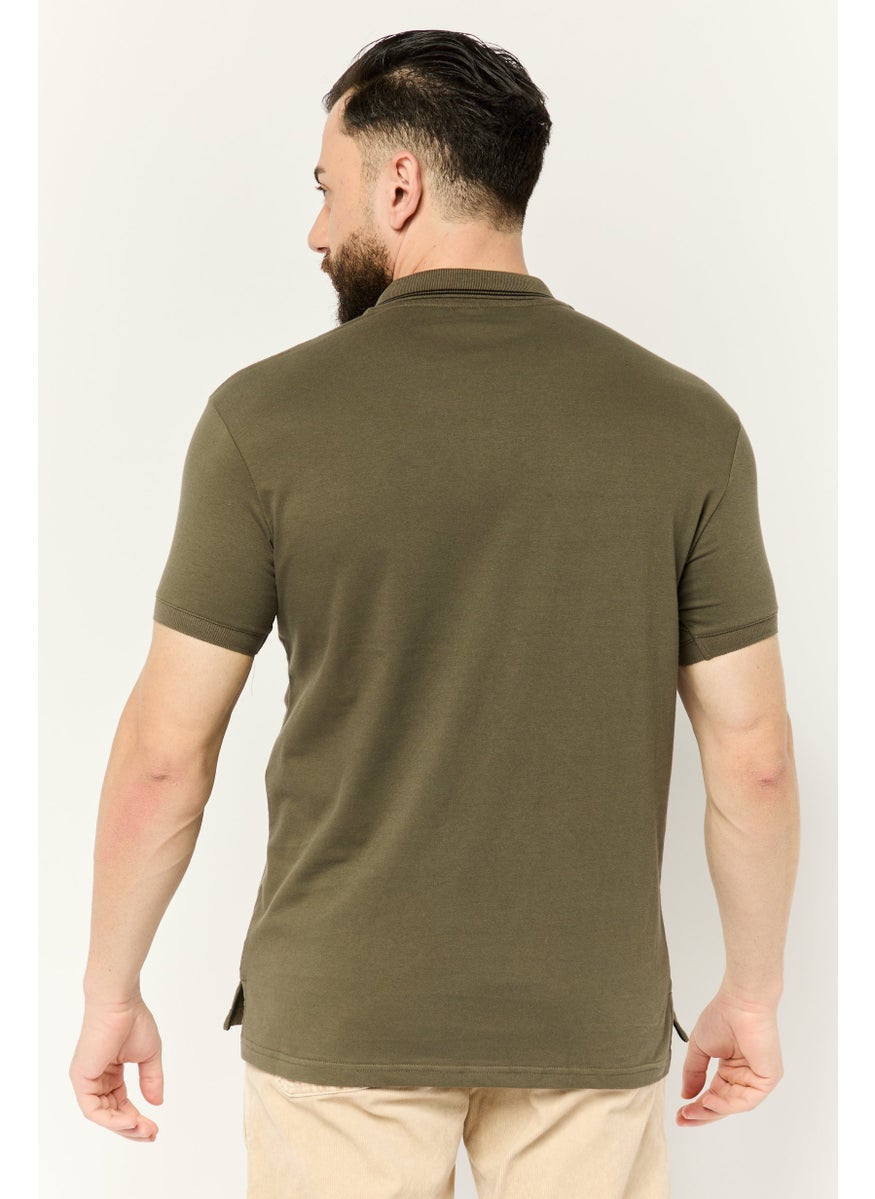 Men Regular Fit Brand Logo Short Sleeve Lifestyle Polo Shirt, Dark Olive