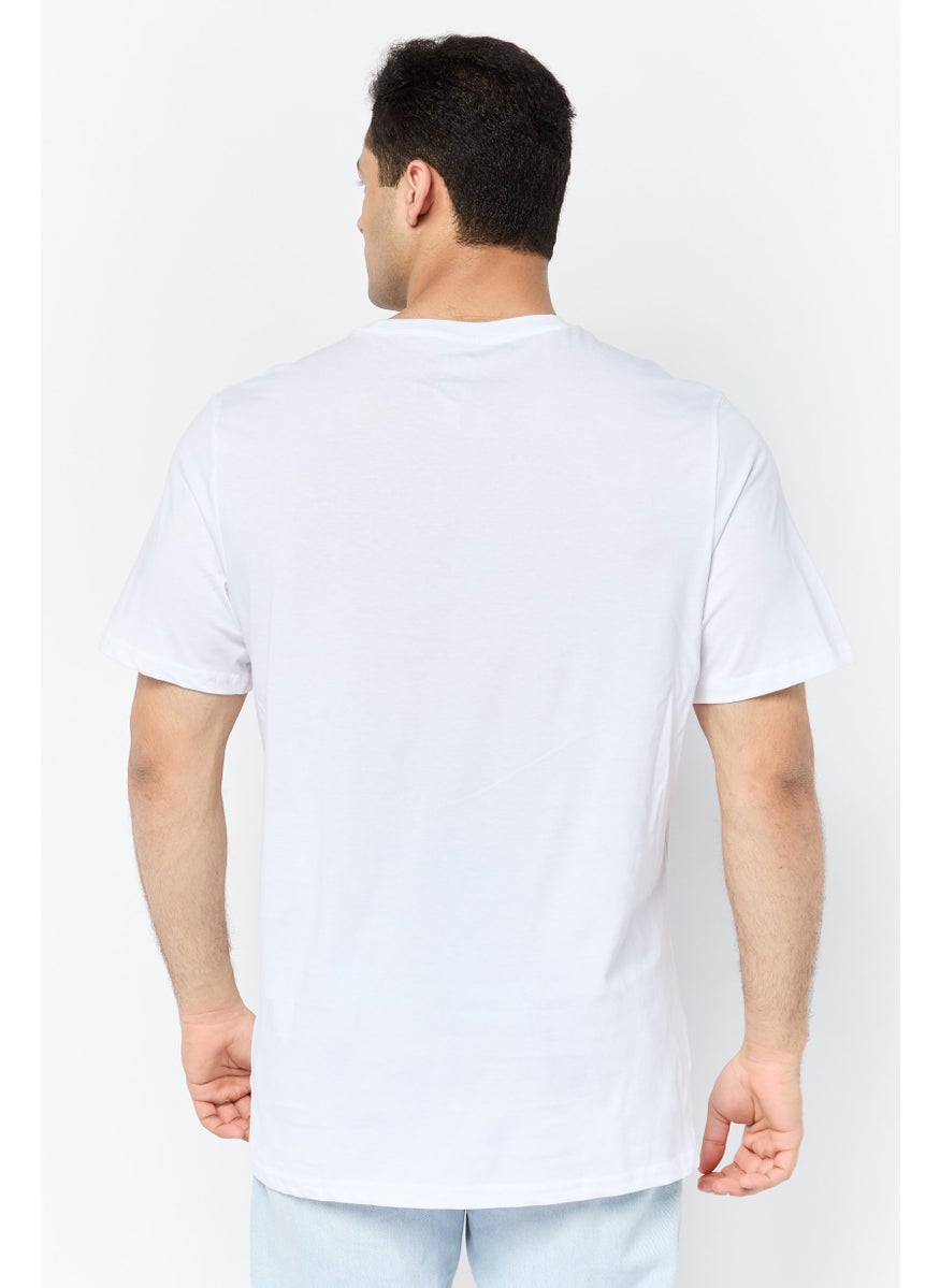 Men Crew Neck Short Sleeves Brand Logo T-shirt, Bright White