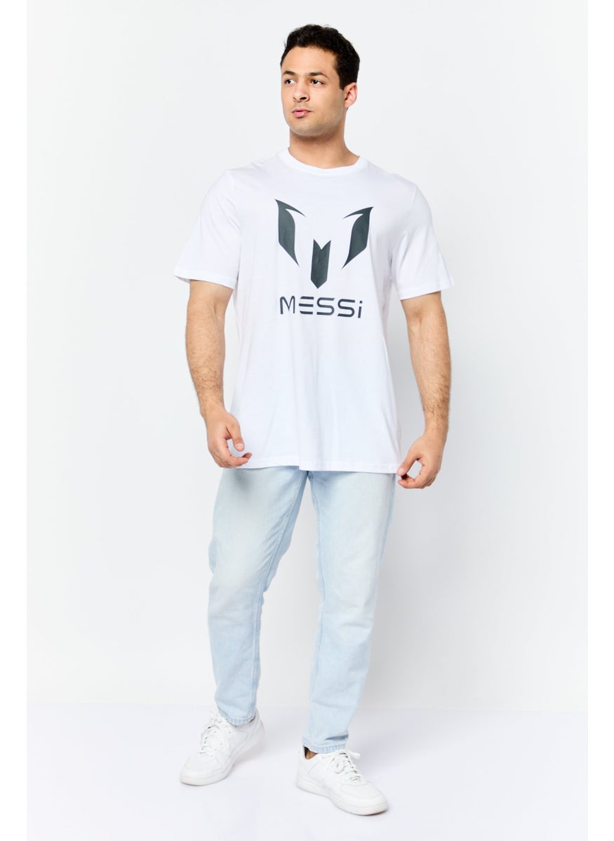 Men Crew Neck Short Sleeves Brand Logo T-shirt, Bright White