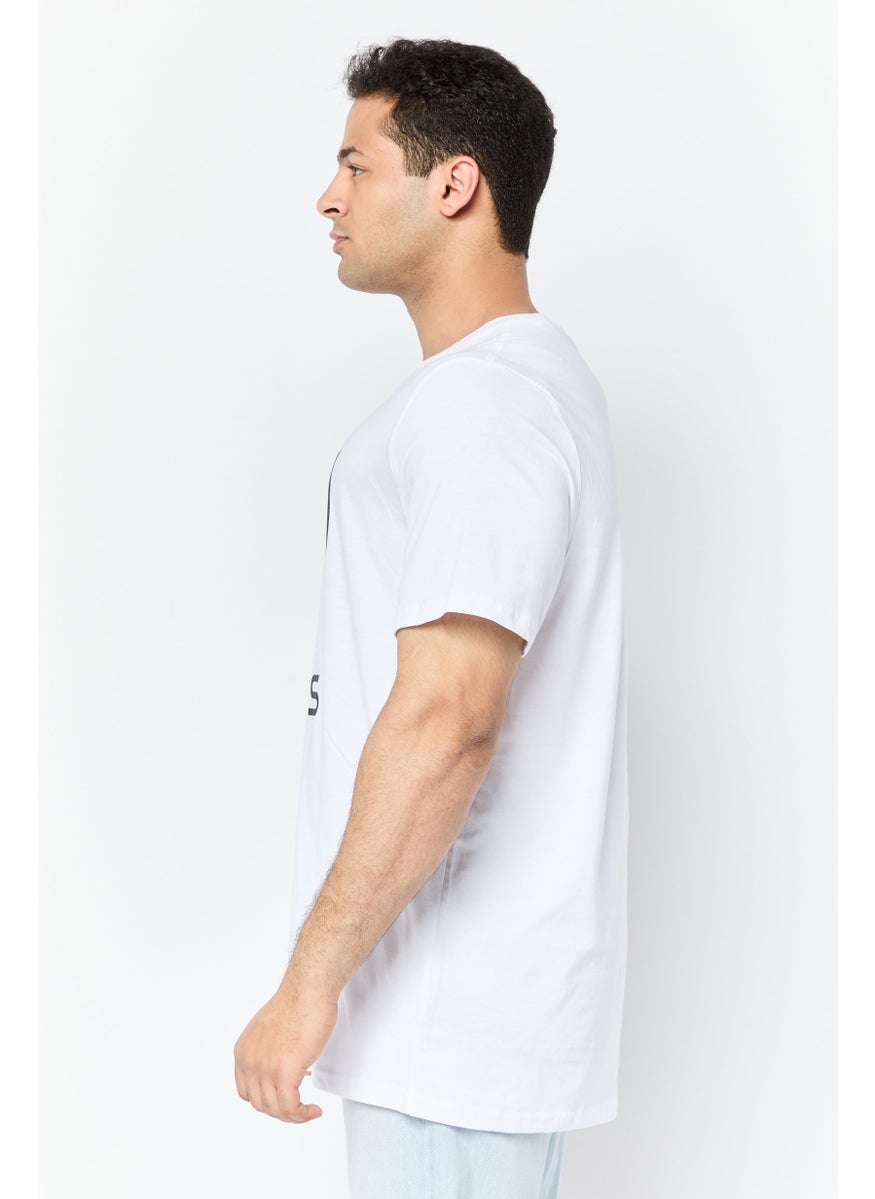 Men Crew Neck Short Sleeves Brand Logo T-shirt, Bright White