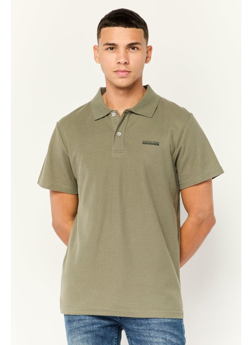Men Regular Fit Brand Logo Short Sleeves Polo Shirt, Olive