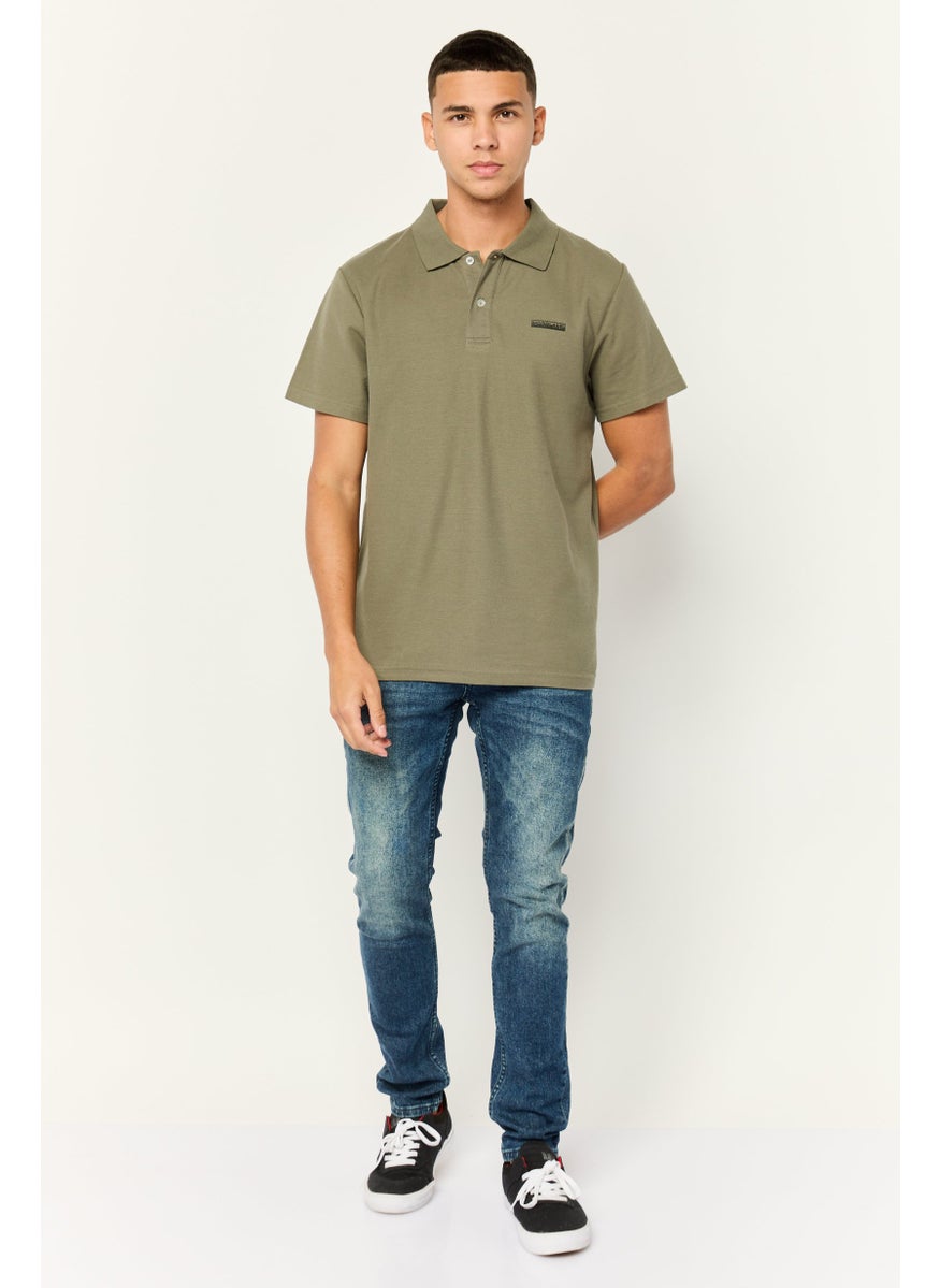 Men Regular Fit Brand Logo Short Sleeves Polo Shirt, Olive