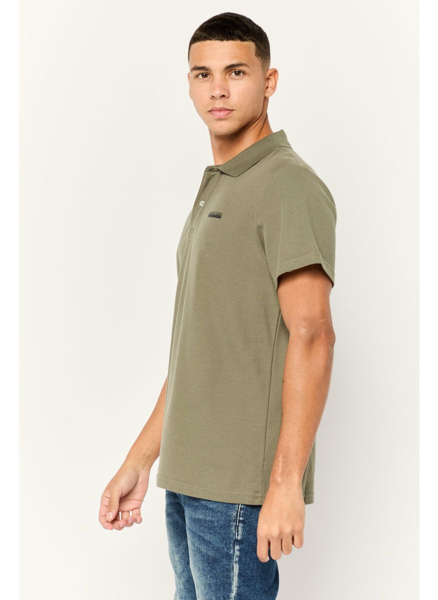 Men Regular Fit Brand Logo Short Sleeves Polo Shirt, Olive