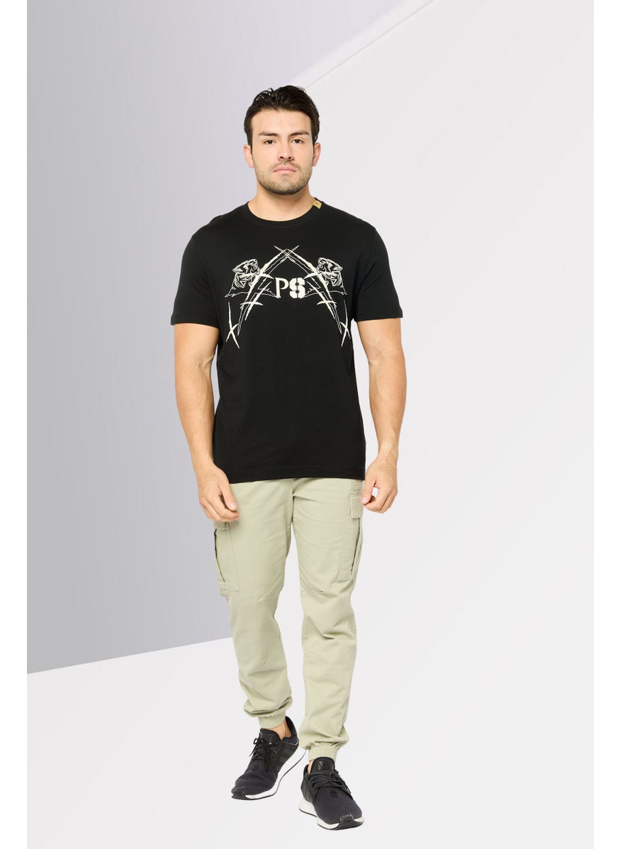 Men Sportswear Fit Short Sleeves Outdoor T-Shirt, Black