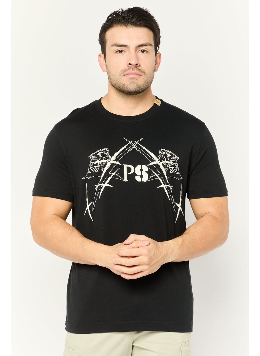 Men Sportswear Fit Short Sleeves Outdoor T-Shirt, Black