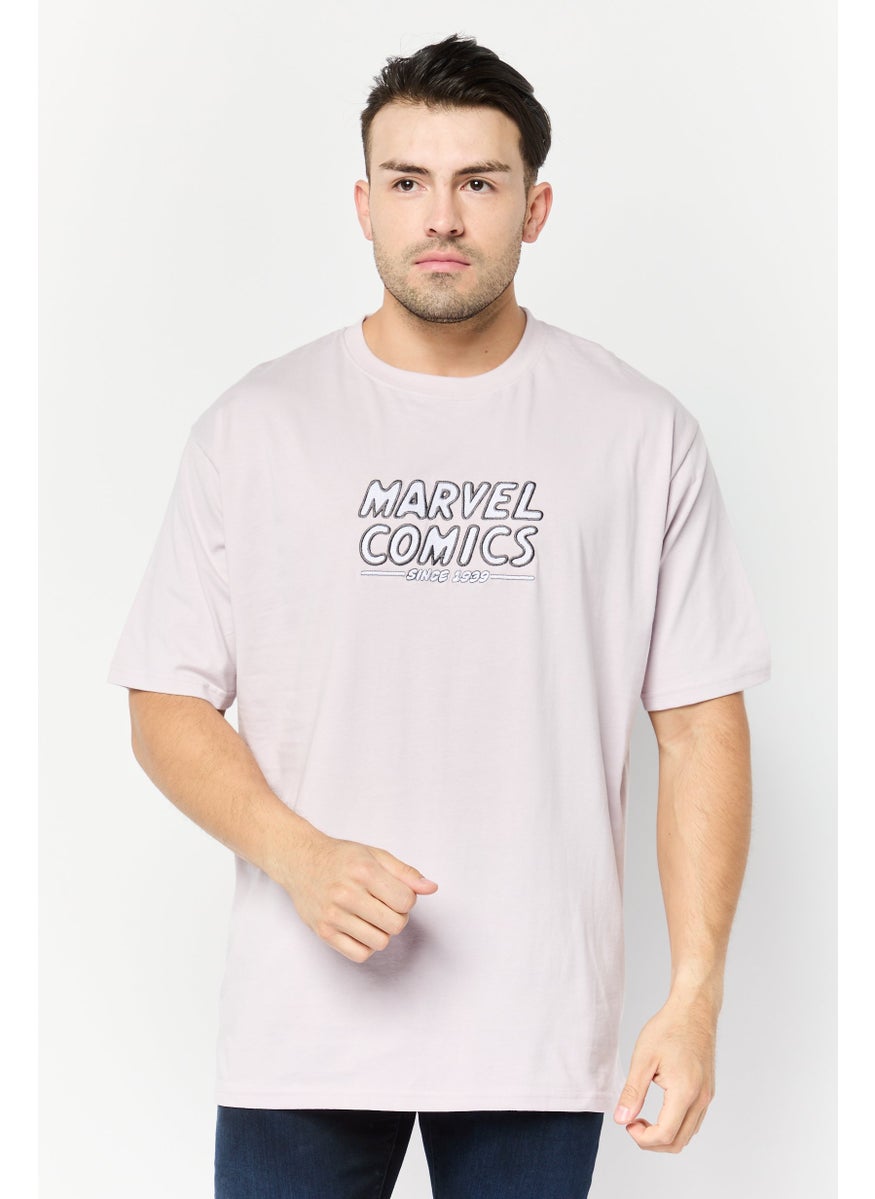Men Crew Neck Short Sleeve Embroidered T-Shirt, Lavender