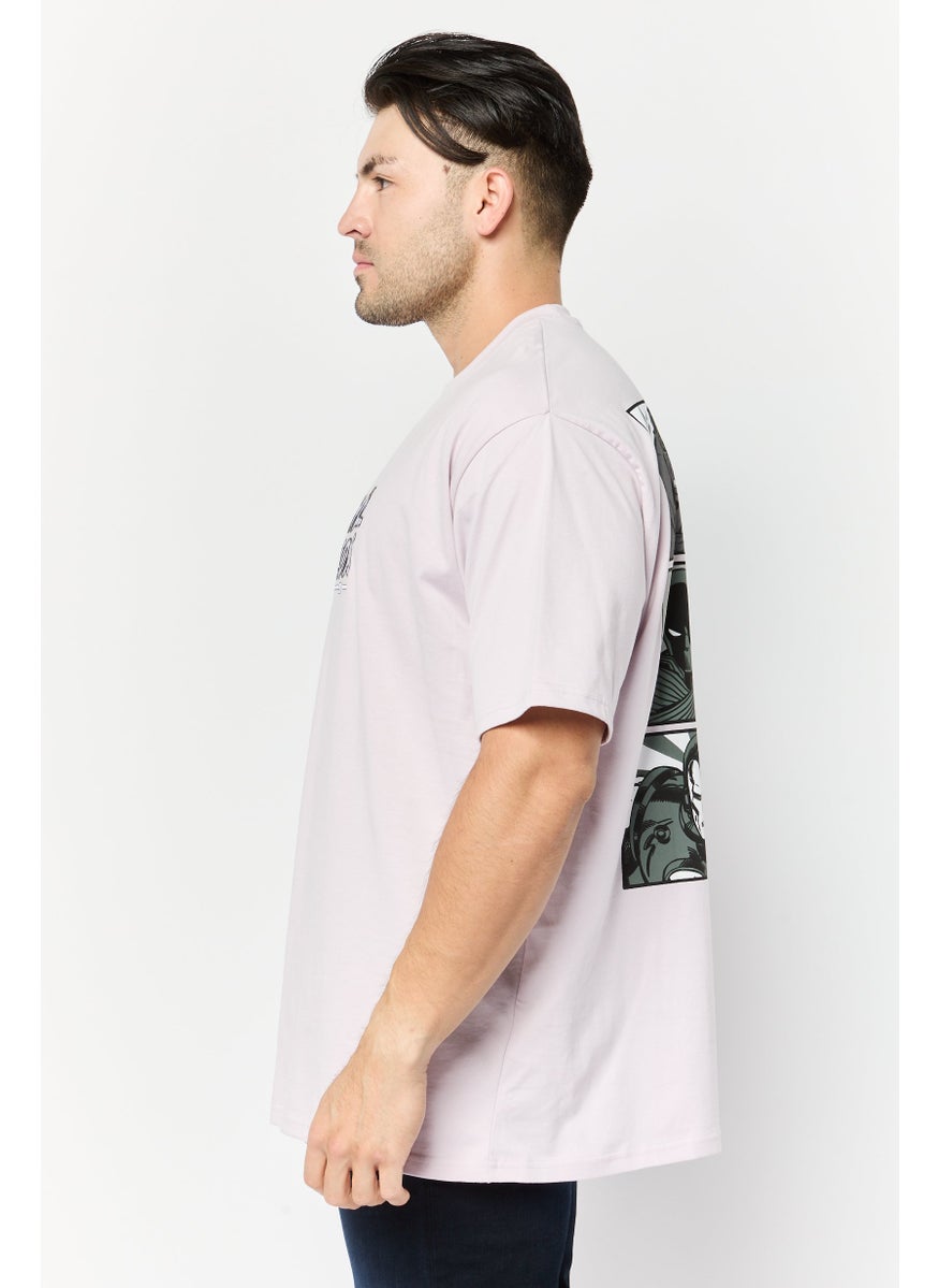 Men Crew Neck Short Sleeve Embroidered T-Shirt, Lavender