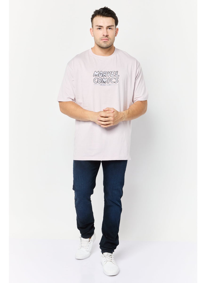 Men Crew Neck Short Sleeve Embroidered T-Shirt, Lavender