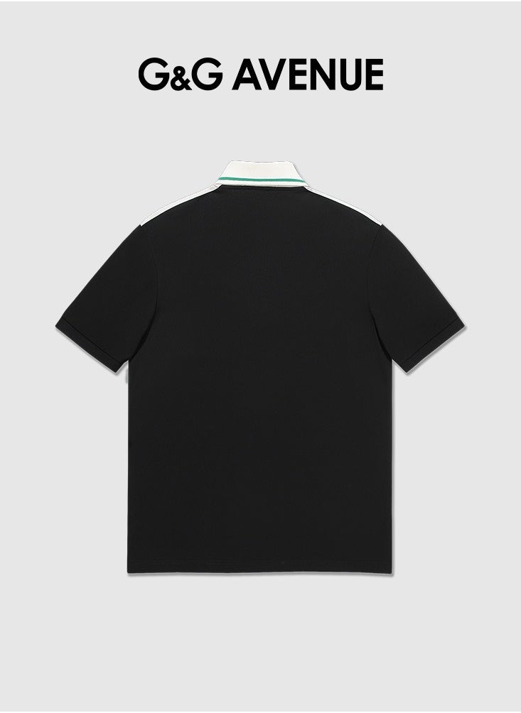 Men Short sleeved Polo Shirt with Elastic Golf Ribbon Polo Shirt and Men's Flip Collar Short sleeved T-shirt