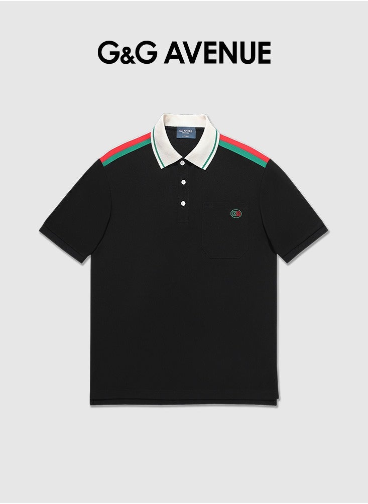 Men Short sleeved Polo Shirt with Elastic Golf Ribbon Polo Shirt and Men's Flip Collar Short sleeved T-shirt