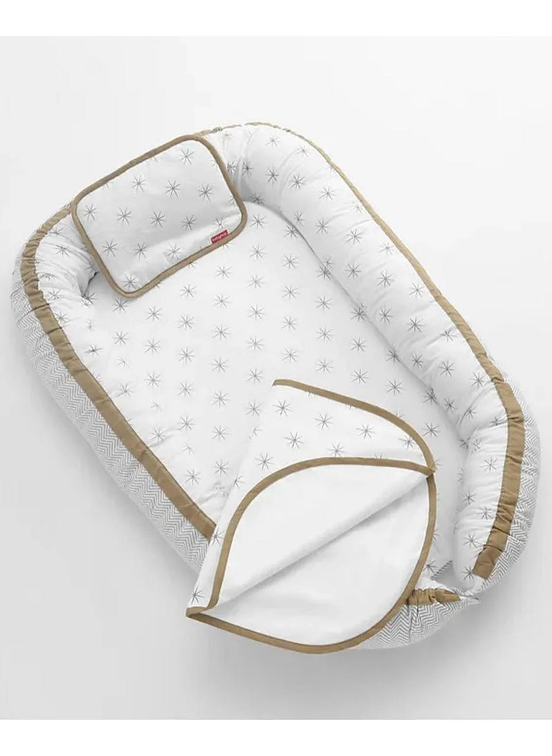 Babyhug Premium Cotton 4-Piece Baby Nest Bedding Set with Pillow, Free From Harmful Substances, Lightweight and Portable, 0-24M, Asterisk Dots Print