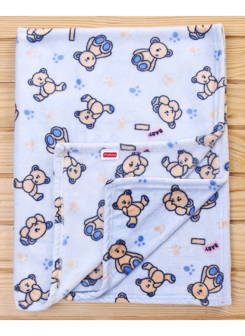 Babyhug Single Ply Mink Baby Blanket - Teddy Print, Cozy, Travel-Friendly, Lightweight, 0-12M, 100x80cm