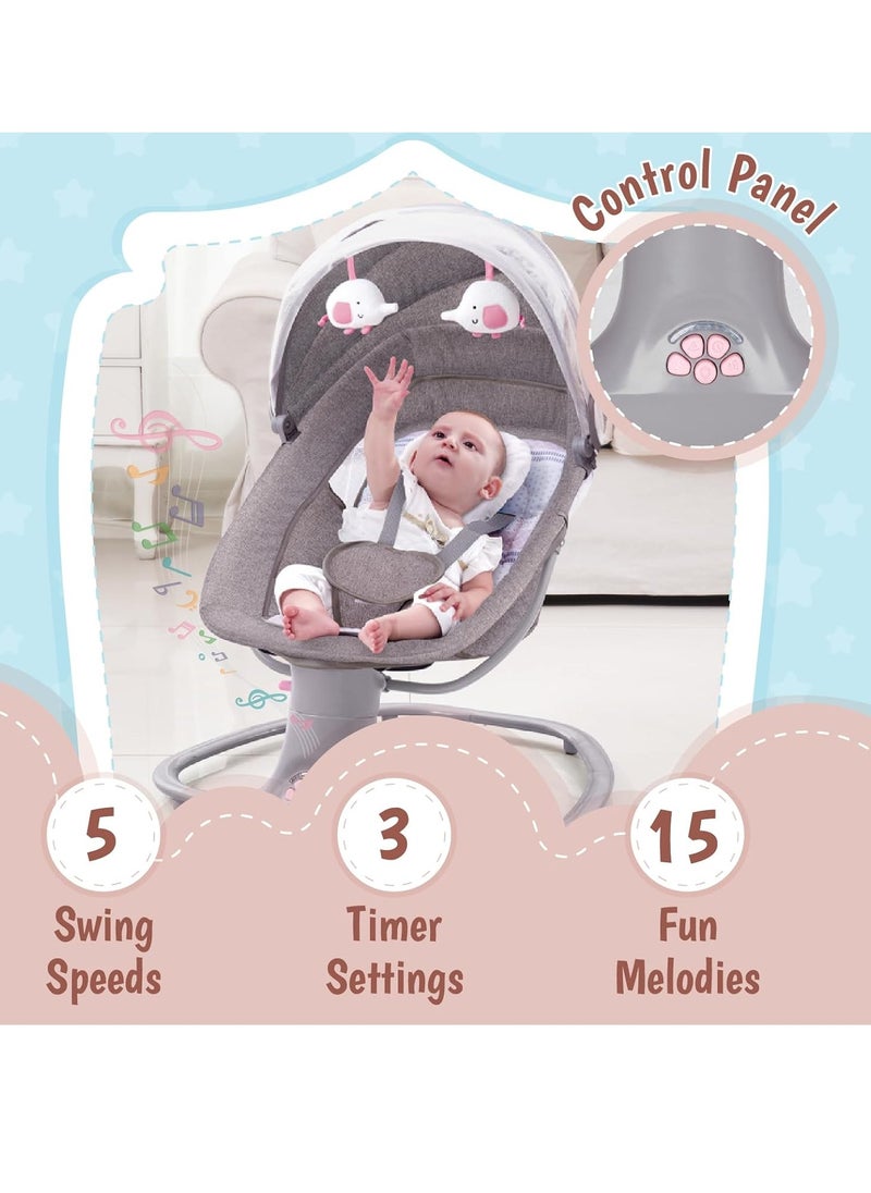 KH 3 In 1 Deluxe Multi-Functional Swing & Bassinet for Infants up 0 - 36 months Old – Versatile Baby Sleeper, 5 Adjustable Swing Speeds, Breathable Fabric, Canopy with Mosquito Net (Pink)