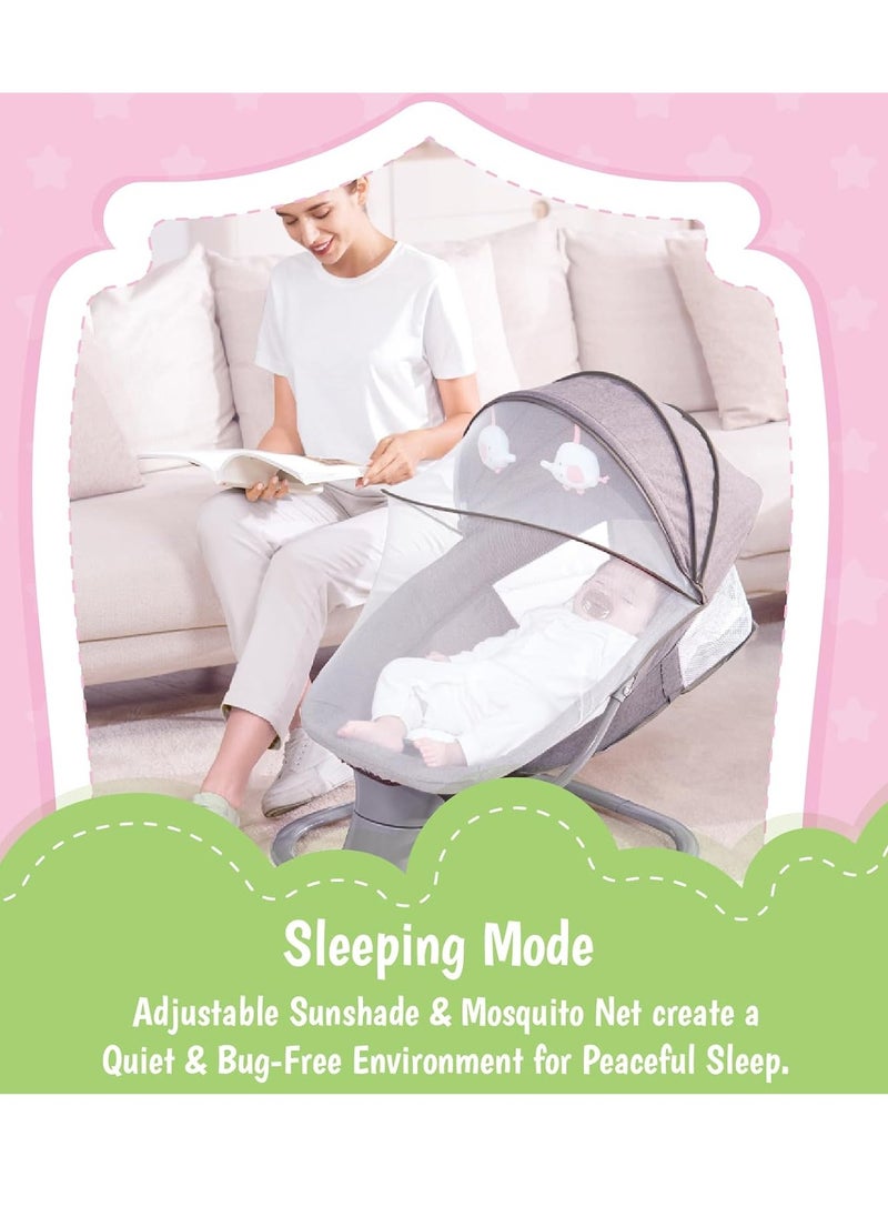 KH 3 In 1 Deluxe Multi-Functional Swing & Bassinet for Infants up 0 - 36 months Old – Versatile Baby Sleeper, 5 Adjustable Swing Speeds, Breathable Fabric, Canopy with Mosquito Net (Pink)