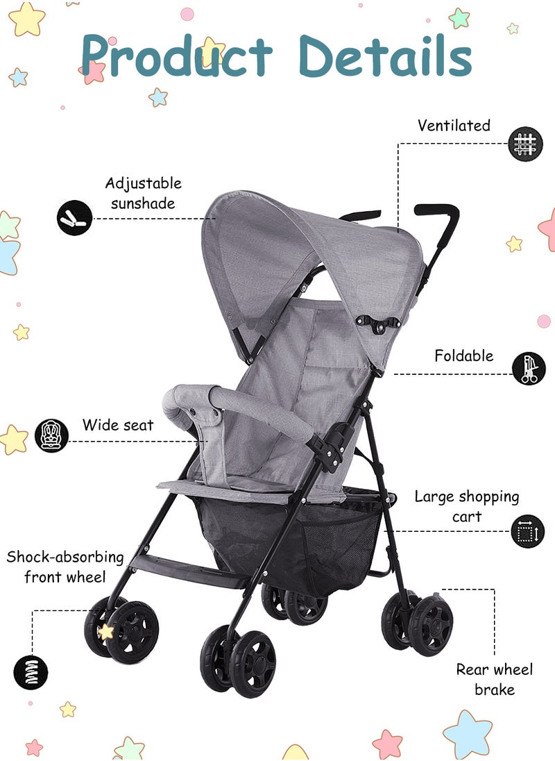 Baby Toddlers Lightweight Strollers, Travel Stroller For Easy Fold, Single Stroller With Canopy