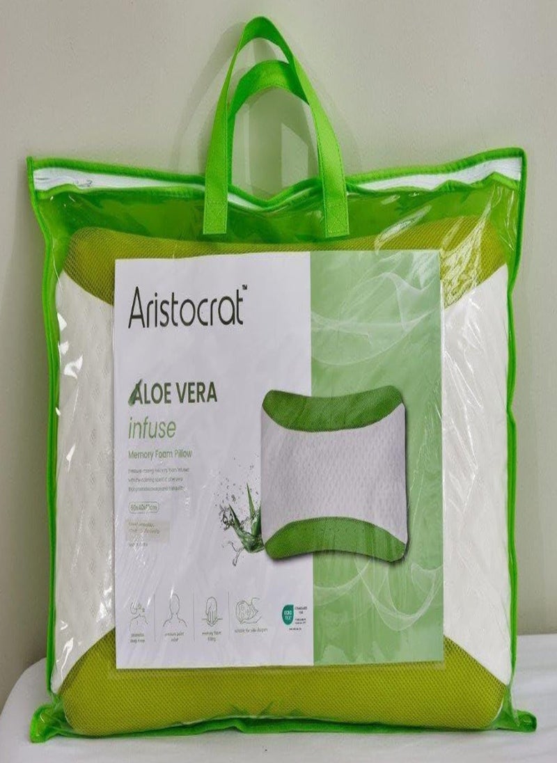 Aloe Vera Infused Memory Foam Pillow | Hypoallergenic & Breathable | Removable cover - 60x40x12cm
