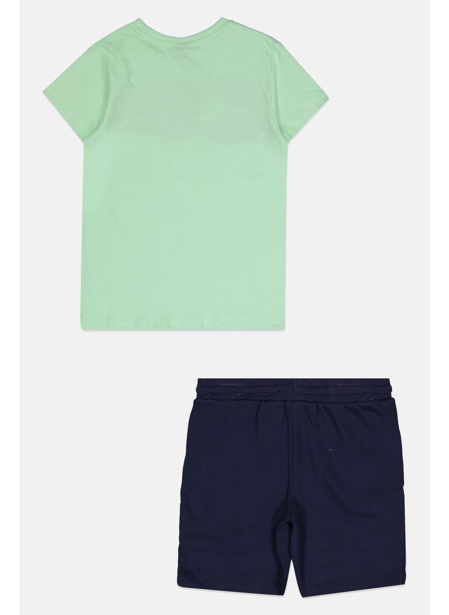 Kids Boy 2 Pieces Brand Logo Training Top And Bottom Set, Mint Green/Navy