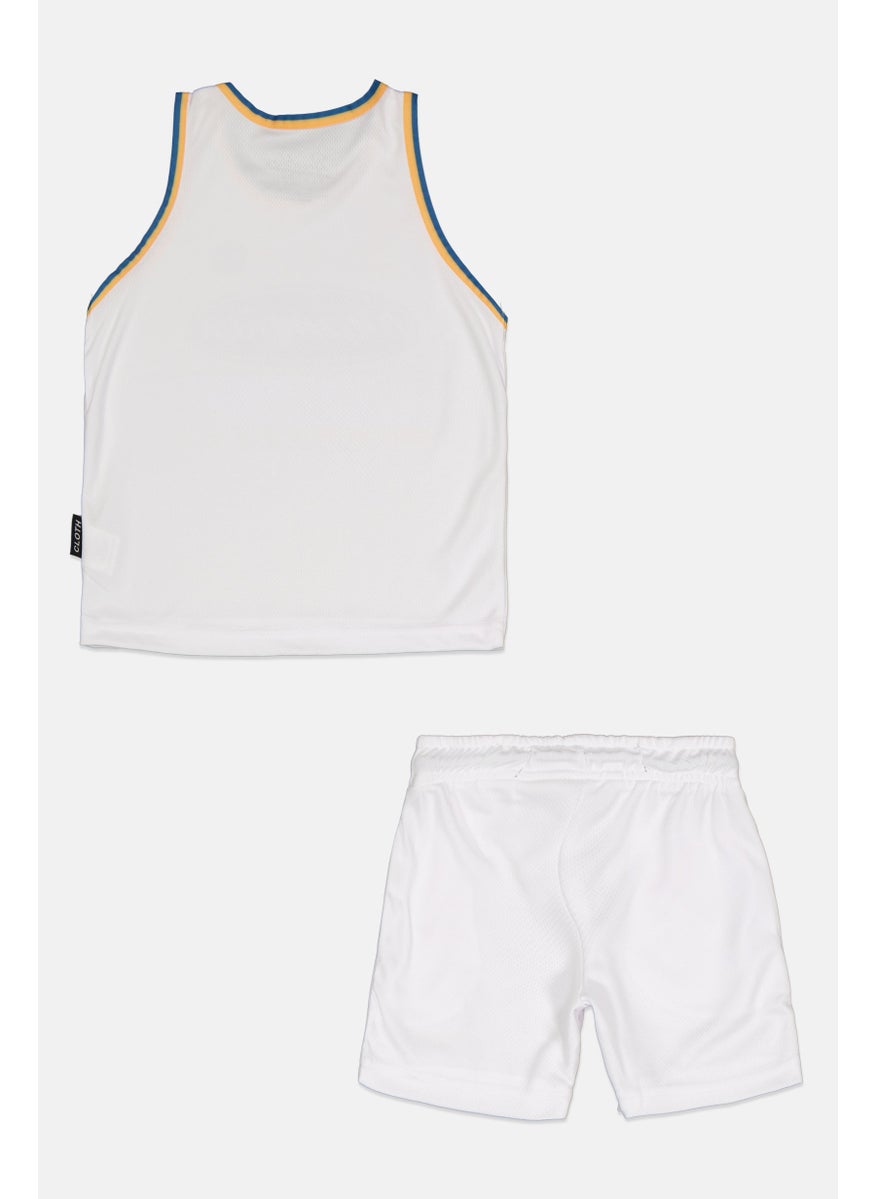 Toddlers Boy 2 Piece Graphic Print Jersey Set, White
