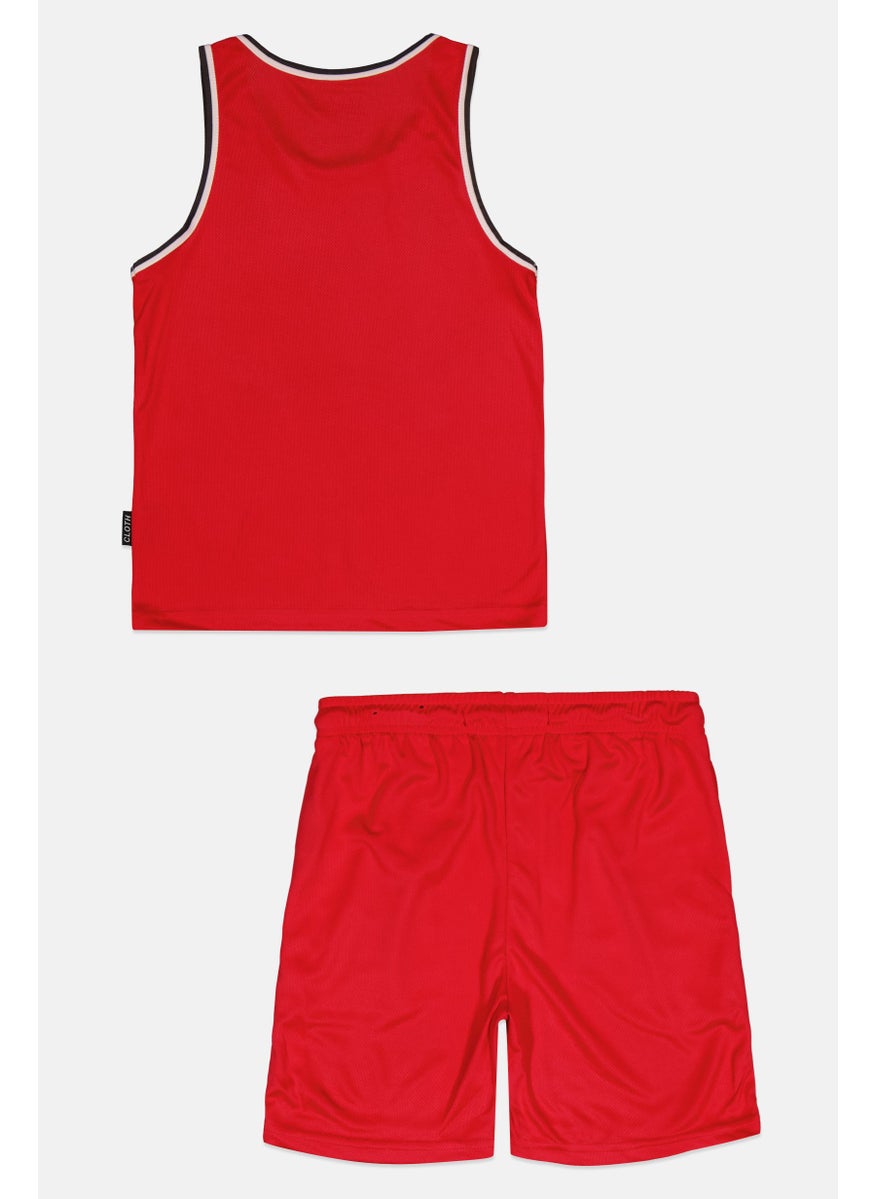 Kids Boy 2 Pcs Cycling Jersey Shirt And Shorts Set, Red