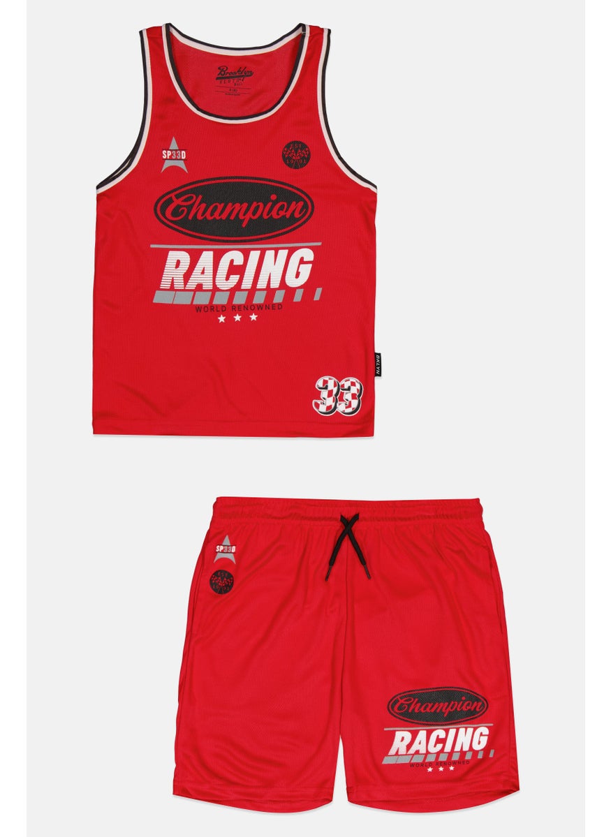 Kids Boy 2 Pcs Cycling Jersey Shirt And Shorts Set, Red