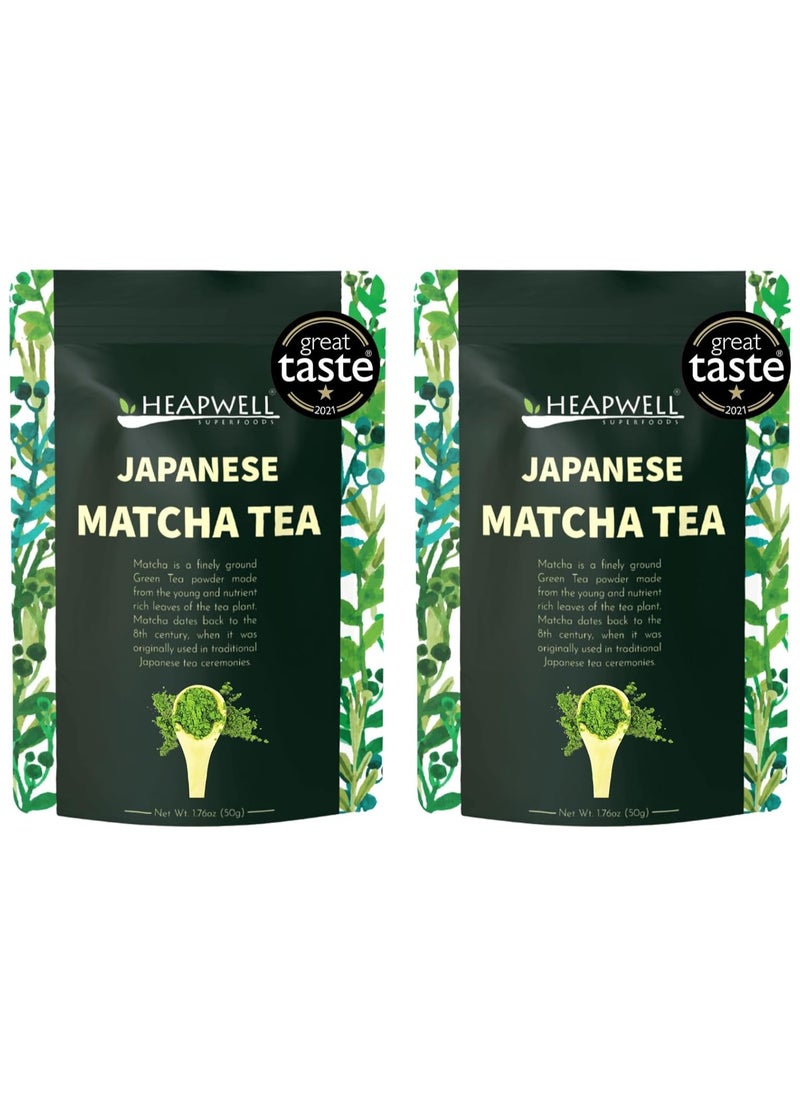 Matcha Heapwell Superfoods Japanese Green Tea Powder 50g (50 Servings), Organic & Pure Matcha Powder with Premium Quality, No Artificial Sweeteners 50 gm (Pack of 2)