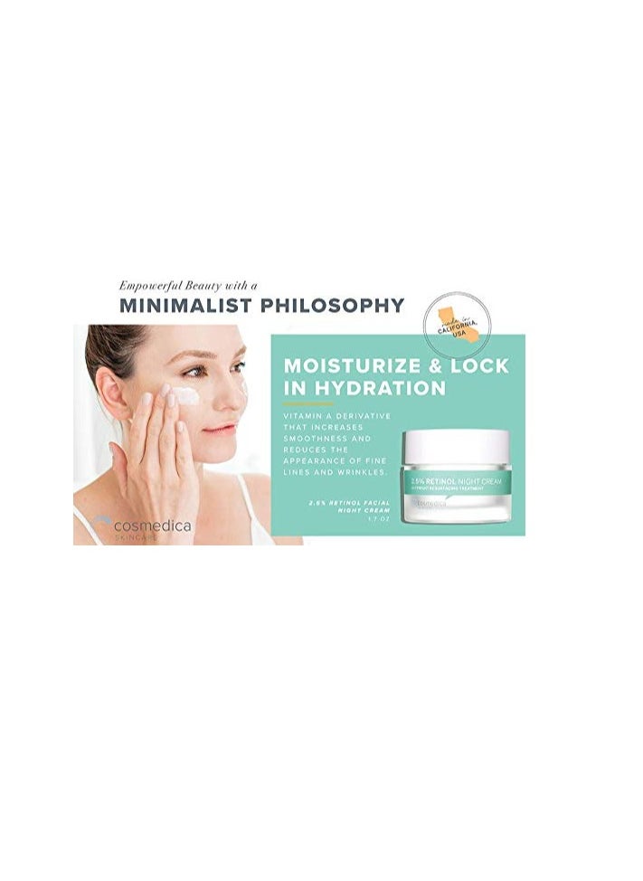 Cosmedica Skincare Retinol Night Cream - Daily Moisturizing Facial Lotion Night Cream. The best Retinol Cream with Vit A and Hyaluronic Acid to target skin concerns from Acne to Wrinkles (1.7oz)