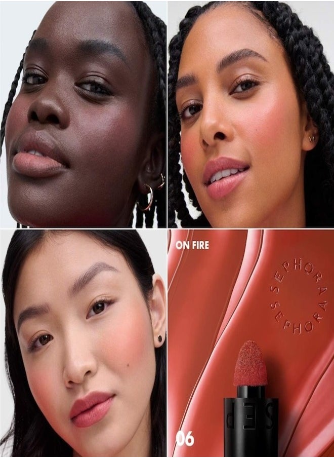 SEPHORA COLLECTION Blush & Go Longwear Matte Liquid Blush – 2-in-1 Lip & Cheek Color – 06 On Fire - Spiced Pink Matte – 7ml