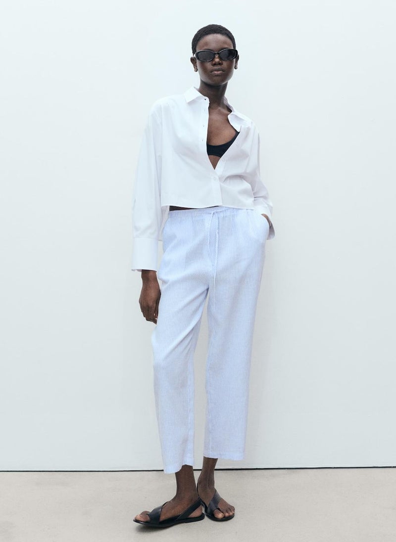 Straight Linen-Blend Trousers