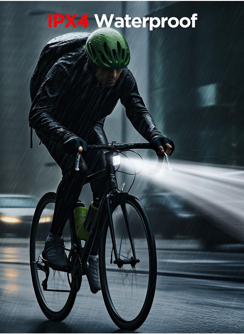 Bike Lights Set, Rechargeable Bicycle Lights Front and Rear, 4 Light Mode Options, Bike Headlight, IPX4 Waterproof, Easy to Install for Men Women Road (2 Pack)