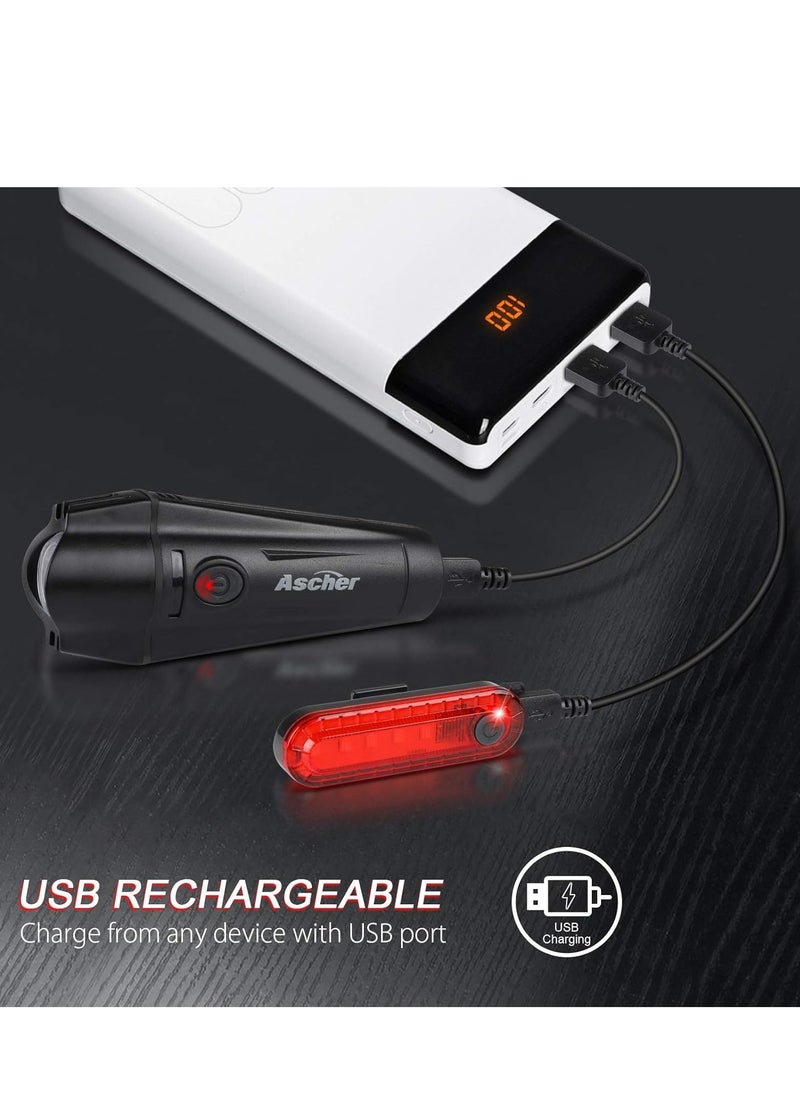 Bike Lights, Bike Reflectors Front and Back. LED Rechargeable Headlight Rear Taillight u0026 Bell Set Bicycle Accessories for Night Riding Men Women Kids. Gift for Dad, Mom, Boys, Girls