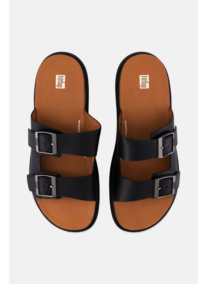 Men Brand Logo Slip On Sandals, Black/Brown