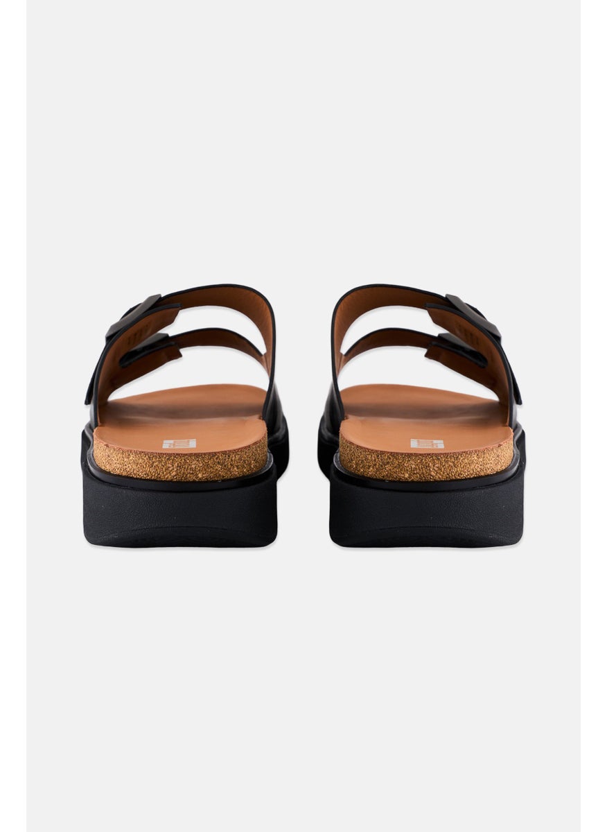 Men Brand Logo Slip On Sandals, Black/Brown