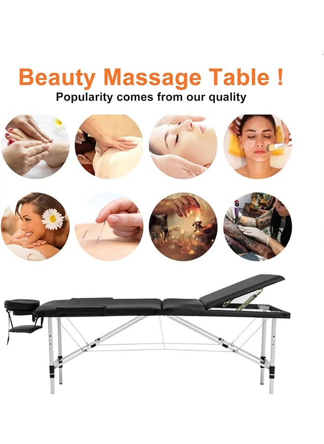 Portable Massage Bed, Lightweight Massage Table with Adjustable Height, Aluminum Design for SPA, Salon, Home & Tattoo - Includes Headrest, Armrests & Face Cradle (Black)