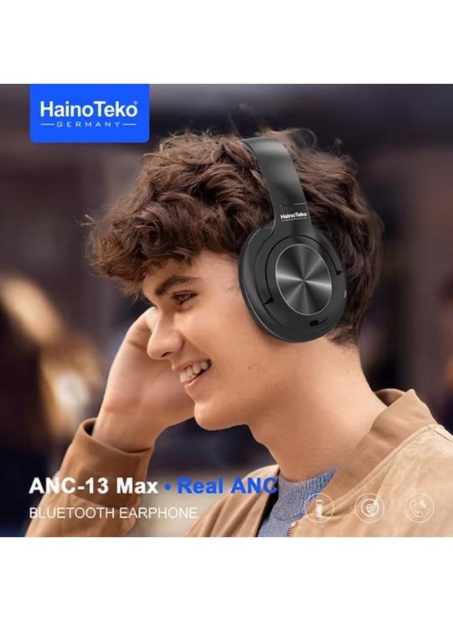 ANC-13 MAX Active Noise Cancellation Bluetooth Headphones with High-Quality Sound – Stylish & Comfortable Black Wireless Head phones for Music and Sports.